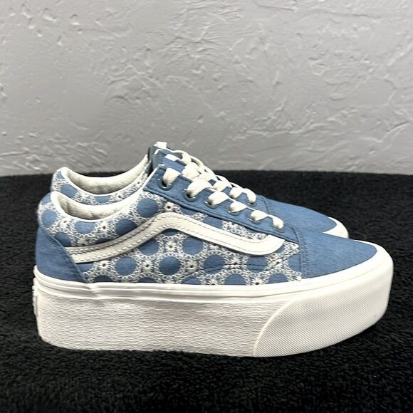 🔥 VANS Old Skool Stackform Denim Floral Platform Sneakers Women Sz 6 - PERFECT - Picture 5 of 14